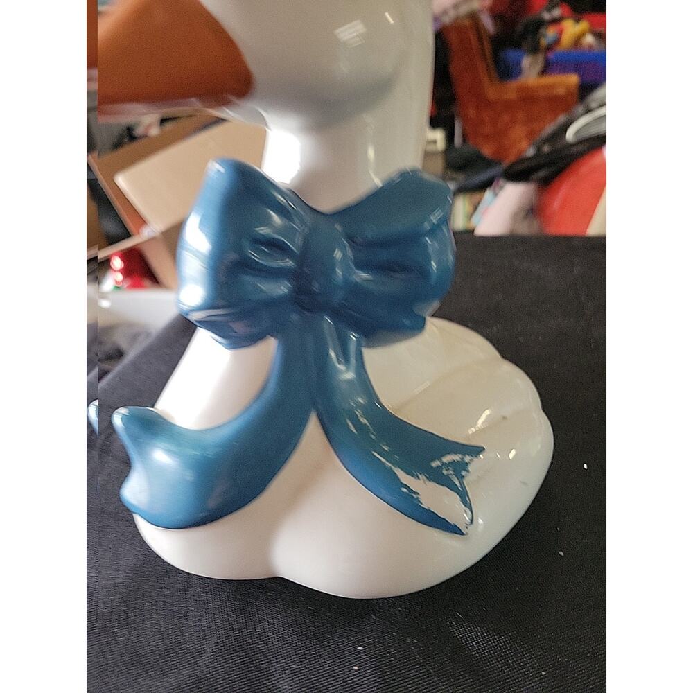 Vtg Mother Goose Ceramic Cookie Jar White/Blue Ribbon Cottage Core Replacement